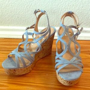 Report baby blue sandal wedges